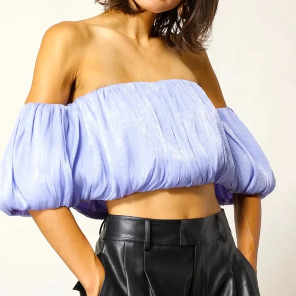 Line & Dot Tops - Line & Dot AUDREY OFF SHOULDER BLOUSE Periwinkle Blue Shimmer